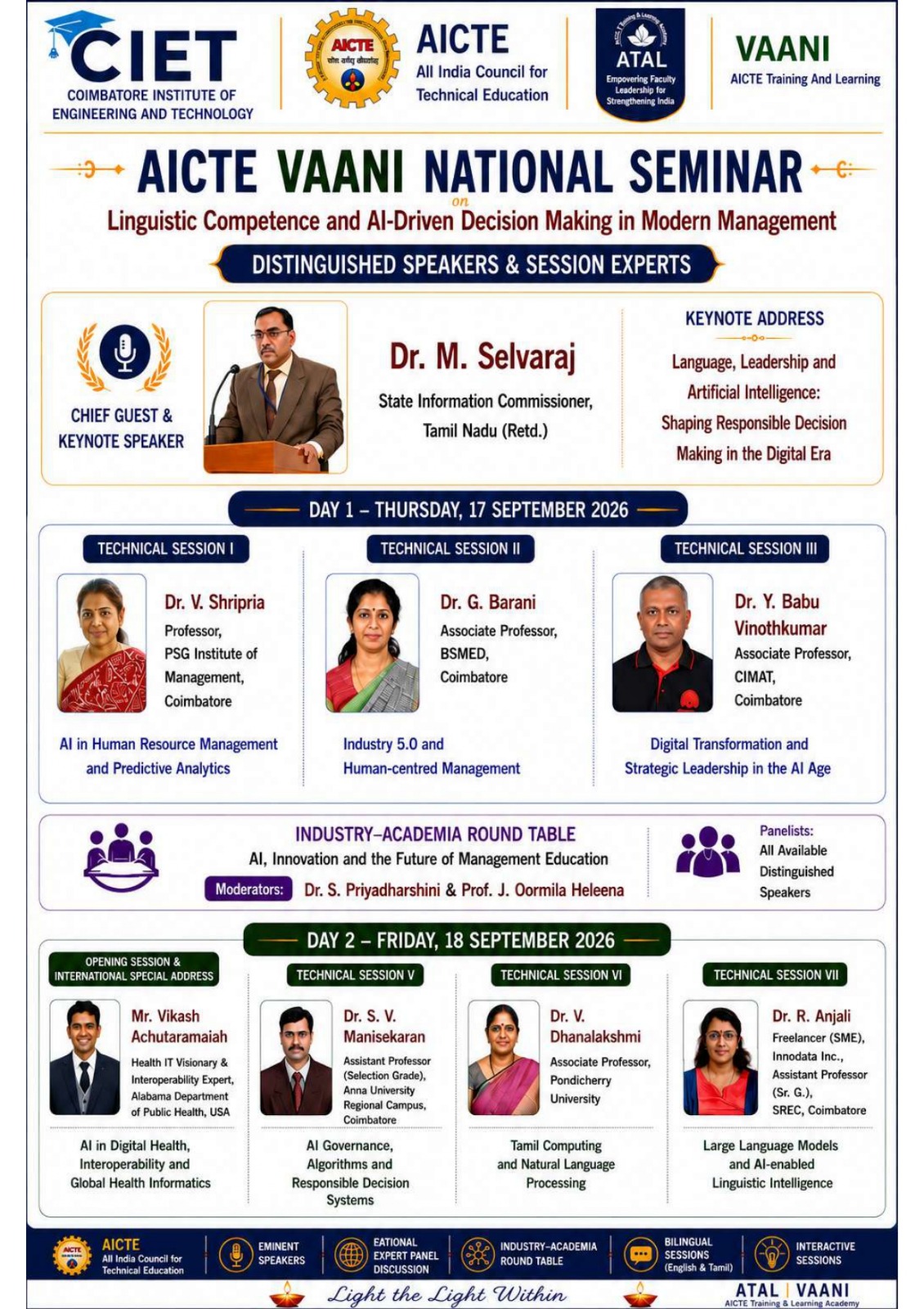 Brochure page 1: Seminar overview, patrons, convenors, about CIET