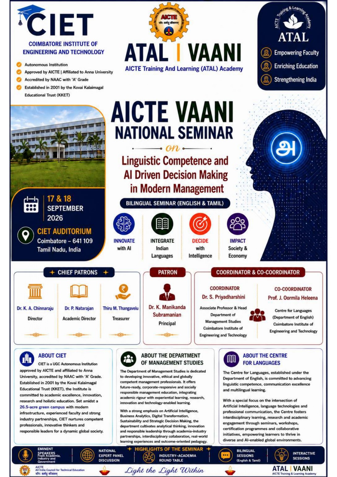 Brochure page 2: Day-wise seminar schedule and timings
